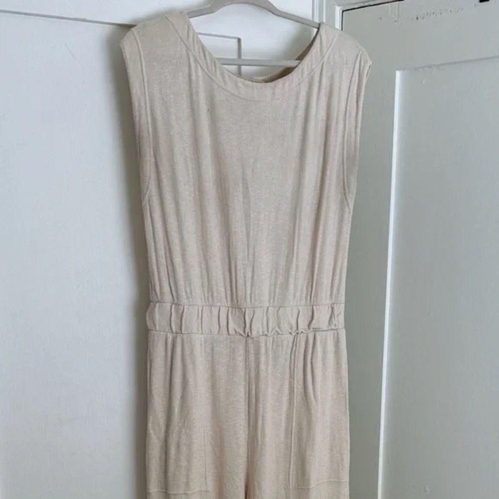 Beach Sleeveless Cream Wide Leg Jumpsuit